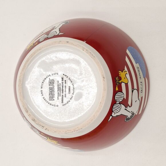 Snoopy Woodstock Peanuts Gang Patriotic Heart Red One Soup Cereal Bowl Gibson - Picture 13 of 13